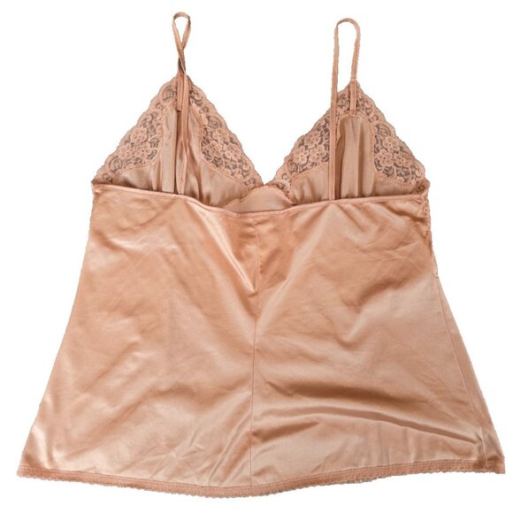 Vintage Blush Satin & Lace Camisole Tank Top - Peachy Pink Babydoll Lingerie - Picture 2 of 6